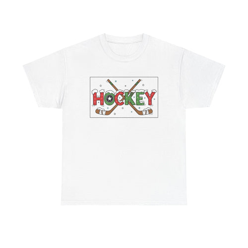 Hockey Holiday Tee - Unisex Cotton Shirt, Perfect for Sports Lovers, Christmas Gifts, Winter Parties, Game Days, Ice Hockey Enthusiasts