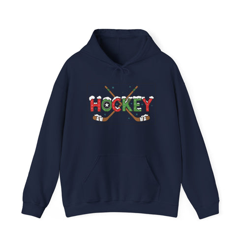 Festive Hockey Hooded Sweatshirt, Cozy Sports Apparel for Hockey Lovers, Christmas Gift, Winter Wardrobe Essential, Unisex Hoodie